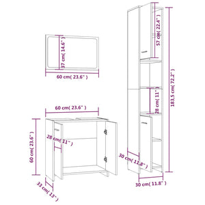 vidaXL 3 Piece Bathroom Furniture Set Smoked Oak Engineered Wood