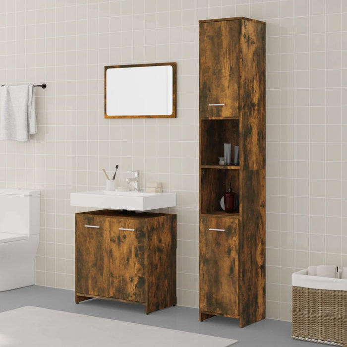 vidaXL 3 Piece Bathroom Furniture Set Smoked Oak Engineered Wood