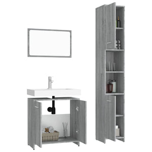 vidaXL 3 Piece Bathroom Furniture Set Grey Sonoma Engineered Wood