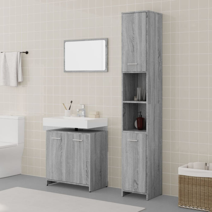 vidaXL 3 Piece Bathroom Furniture Set Grey Sonoma Engineered Wood