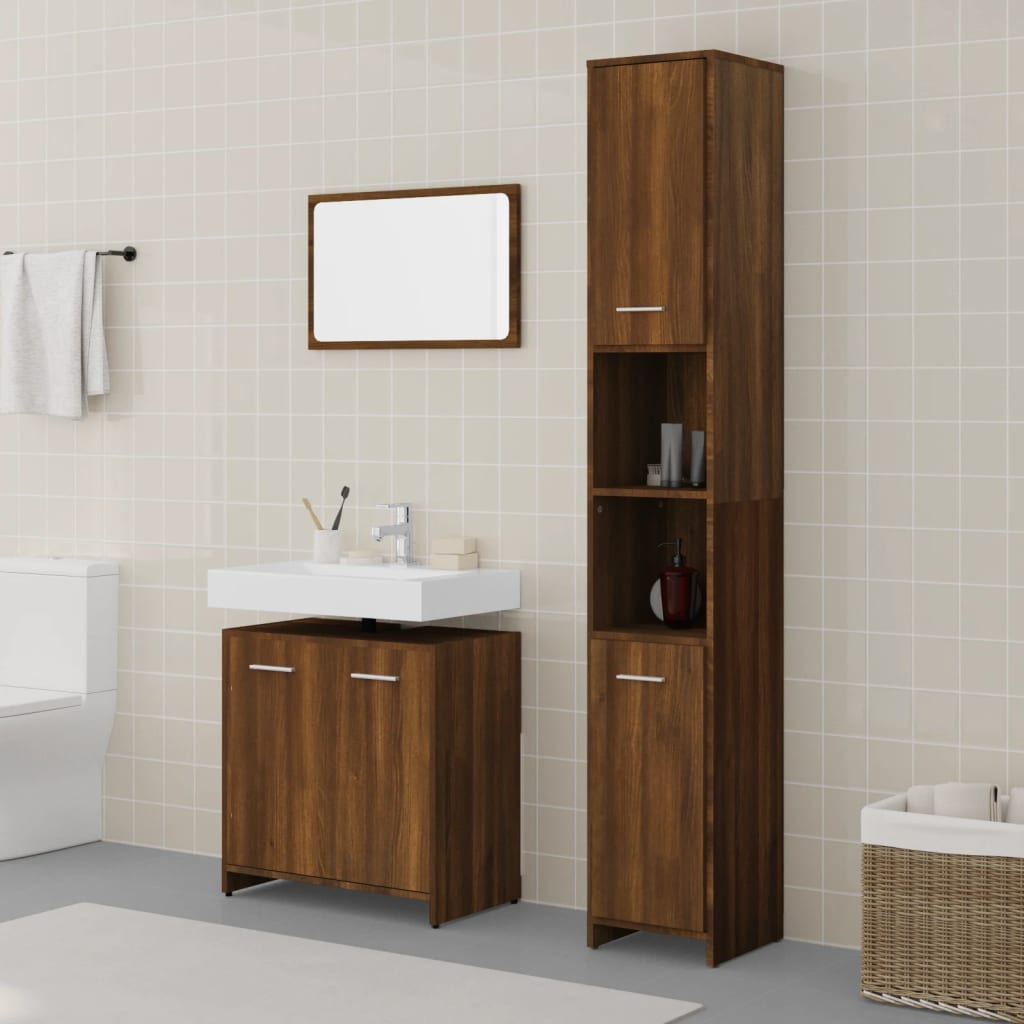 vidaXL 3 Piece Bathroom Furniture Set Brown Oak Engineered Wood