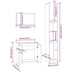 vidaXL 3 Piece Bathroom Furniture Set Smoked Oak Engineered Wood