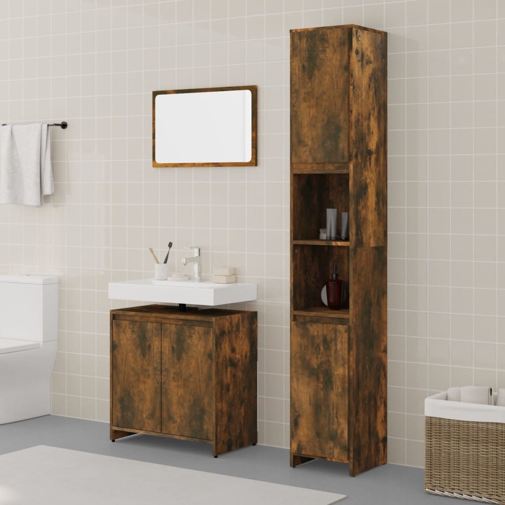 vidaXL 3 Piece Bathroom Furniture Set Smoked Oak Engineered Wood