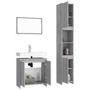 vidaXL 3 Piece Bathroom Furniture Set Grey Sonoma Engineered Wood