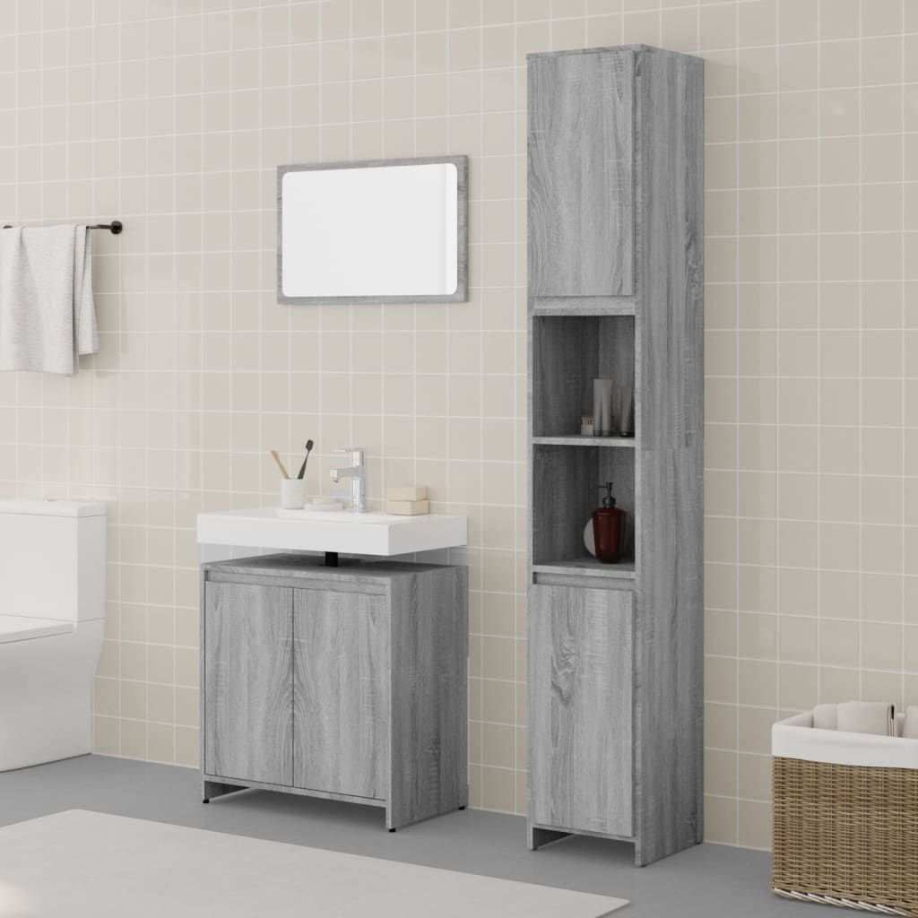 vidaXL 3 Piece Bathroom Furniture Set Grey Sonoma Engineered Wood