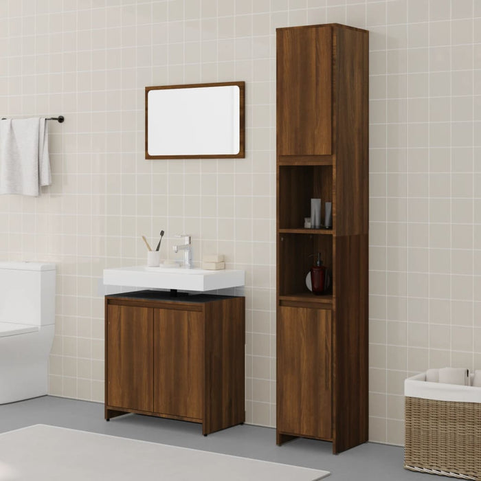 vidaXL 3 Piece Bathroom Furniture Set Brown Oak Engineered Wood