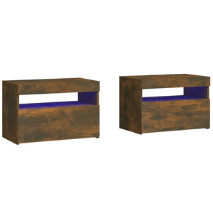 vidaXL Bedside Cabinets 2 pcs with LED Lights Smoked Oak 60x35x40 cm