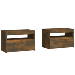 vidaXL Bedside Cabinets 2 pcs with LED Lights Smoked Oak 60x35x40 cm