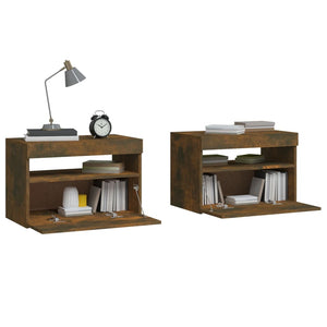 vidaXL Bedside Cabinets 2 pcs with LED Lights Smoked Oak 60x35x40 cm