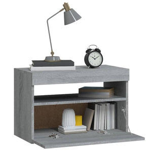 vidaXL Bedside Cabinet with LED Lights Grey Sonoma 60x35x40 cm