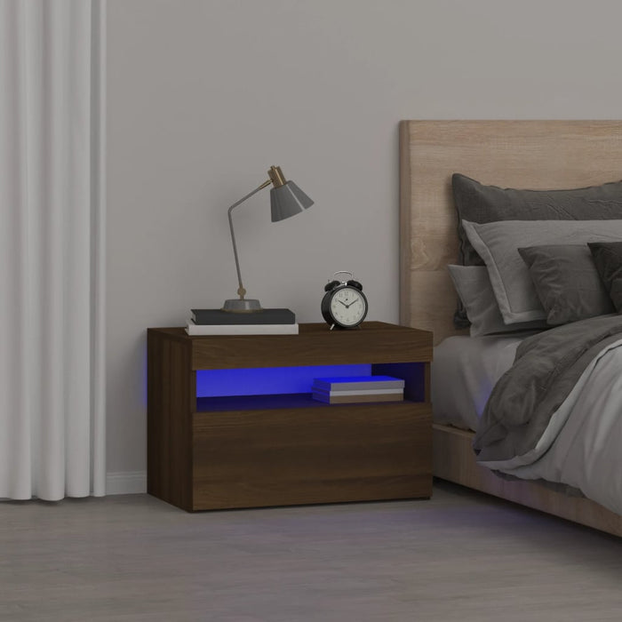 vidaXL Bedside Cabinet with LED Lights Brown Oak 60x35x40 cm