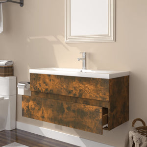 vidaXL Sink Cabinet with Built-in Basin Smoked Oak Engineered Wood