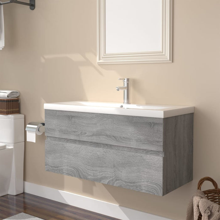 vidaXL Sink Cabinet with Built-in Basin Grey Sonoma Engineered Wood