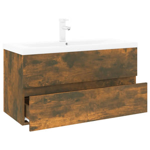 vidaXL Sink Cabinet with Built-in Basin Smoked Oak Engineered Wood