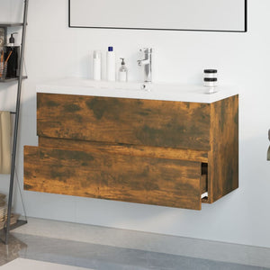 vidaXL Sink Cabinet with Built-in Basin Smoked Oak Engineered Wood