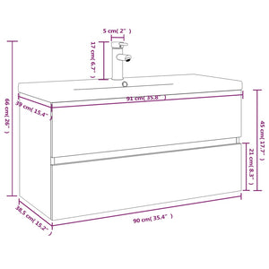 vidaXL Sink Cabinet with Built-in Basin Smoked Oak Engineered Wood