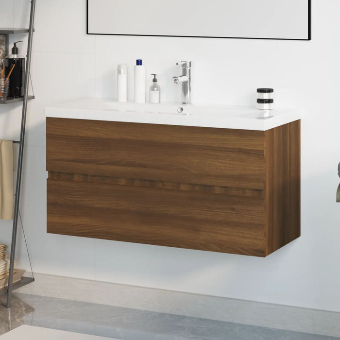 vidaXL Sink Cabinet with Built-in Basin Brown Oak Engineered Wood