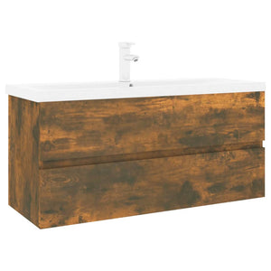 vidaXL Sink Cabinet with Built-in Basin Smoked Oak Engineered Wood