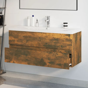 vidaXL Sink Cabinet with Built-in Basin Smoked Oak Engineered Wood