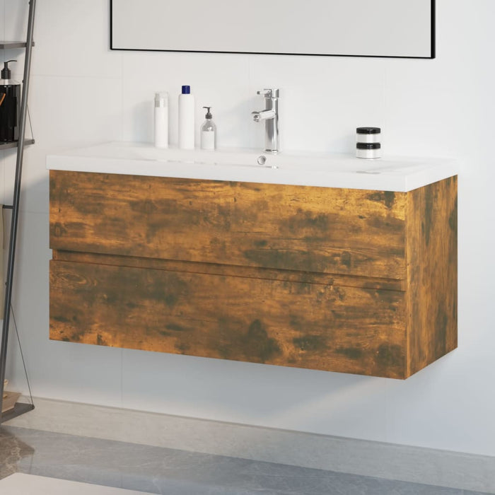 vidaXL Sink Cabinet with Built-in Basin Smoked Oak Engineered Wood