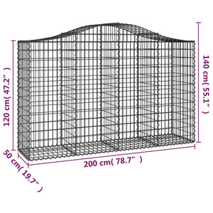 vidaXL Arched Gabion Basket 200x50x120/140 cm Galvanised Iron