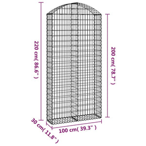 vidaXL Arched Gabion Basket 100x30x200/220 cm Galvanised Iron