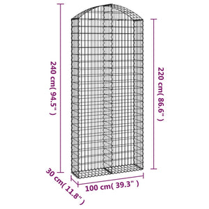 vidaXL Arched Gabion Basket 100x30x220/240 cm Galvanised Iron