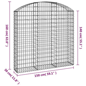 vidaXL Arched Gabion Basket 150x30x140/160 cm Galvanised Iron