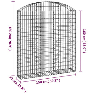 vidaXL Arched Gabion Basket 150x30x160/180 cm Galvanised Iron