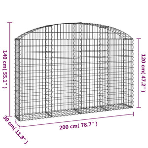 vidaXL Arched Gabion Basket 200x30x120/140 cm Galvanised Iron