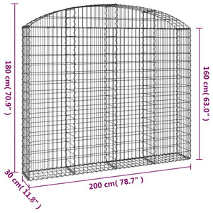 vidaXL Arched Gabion Basket 200x30x160/180 cm Galvanised Iron