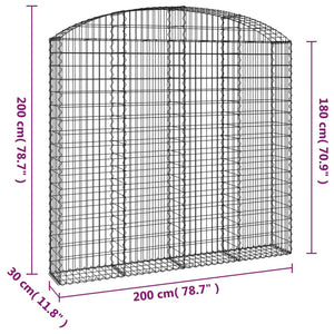 vidaXL Arched Gabion Basket 200x30x180/200 cm Galvanised Iron