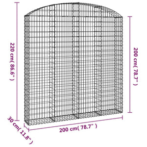 vidaXL Arched Gabion Basket 200x30x200/220 cm Galvanised Iron