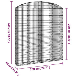 vidaXL Arched Gabion Basket 200x30x220/240 cm Galvanised Iron