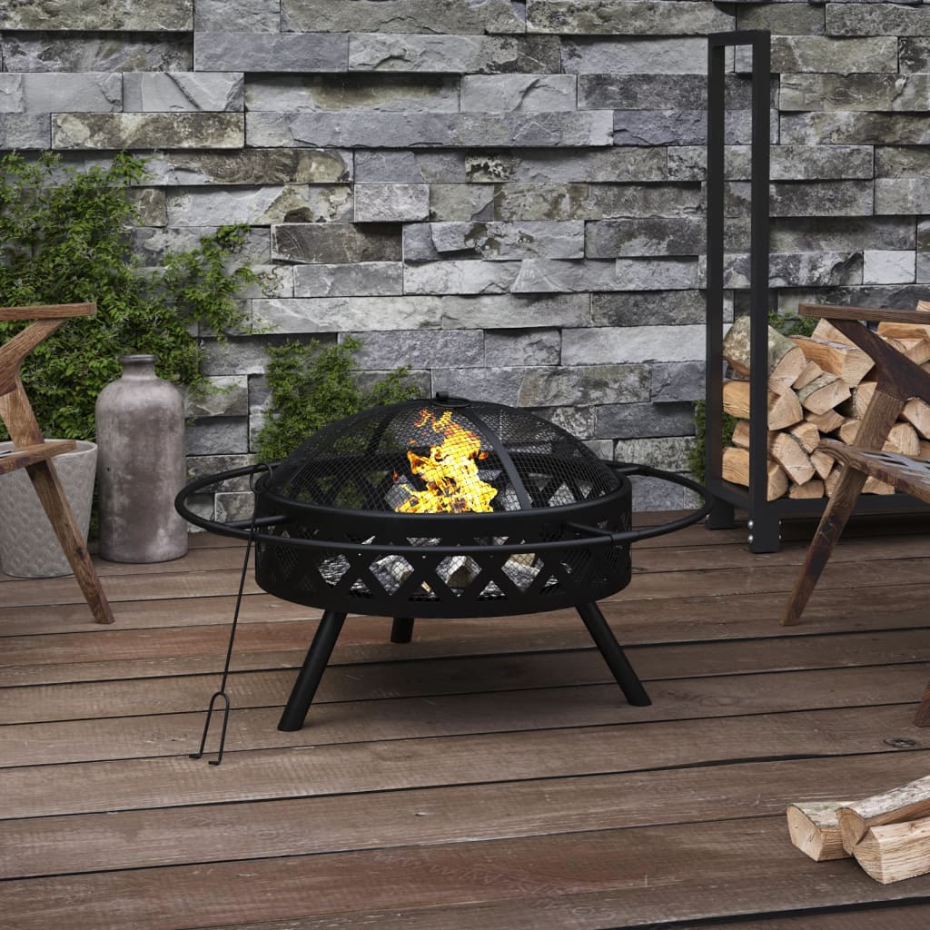 vidaXL Fire Pit with Poker 70 cm XXL Steel