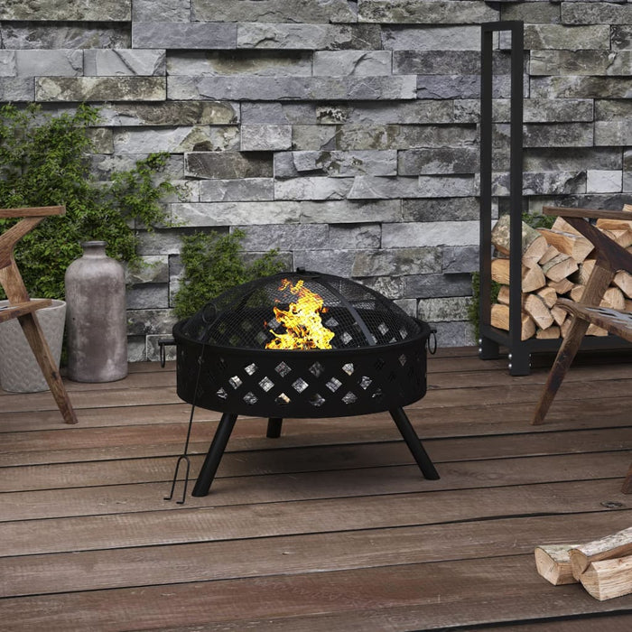 vidaXL Fire Pit with Poker 58 cm XXL Steel