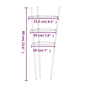 vidaXL Garden Plant Supports with 3 Rings 5 pcs Green 60 cm Steel