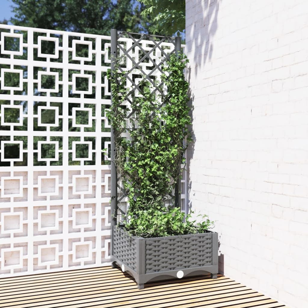 vidaXL Garden Planter with Trellis Light Grey 40x40x121.5 cm PP