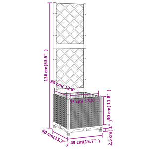 vidaXL Garden Planter with Trellis Light Grey 40x40x136 cm PP