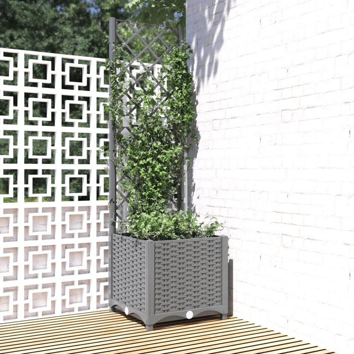 vidaXL Garden Planter with Trellis Light Grey 40x40x136 cm PP