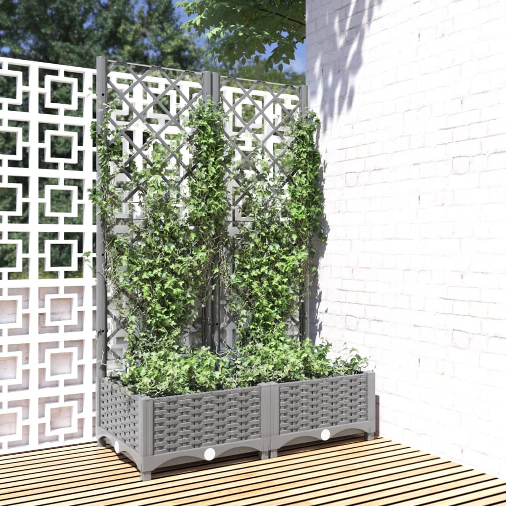 vidaXL Garden Planter with Trellis Light Grey 80x40x121.5 cm PP