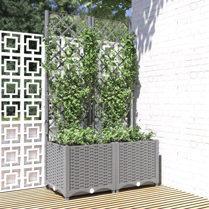 vidaXL Garden Planter with Trellis Light Grey 80x40x136 cm PP