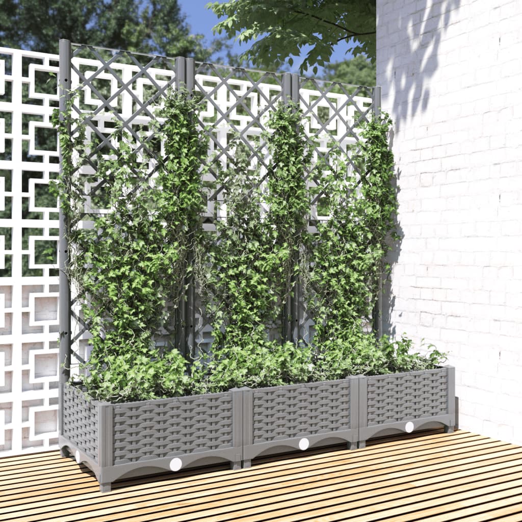 vidaXL Garden Planter with Trellis Light Grey 120x40x121.5 cm PP