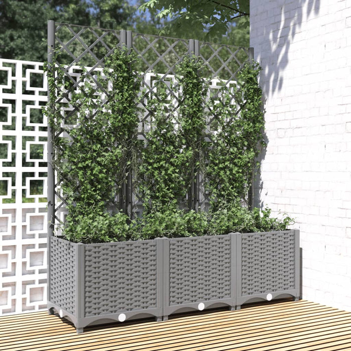 vidaXL Garden Planter with Trellis Light Grey 120x40x136 cm PP