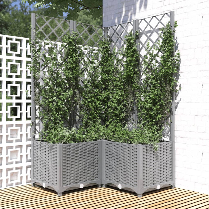 vidaXL Garden Planter with Trellis Light Grey 80x80x136 cm PP