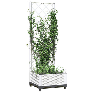 vidaXL Garden Planter with Trellis White 40x40x121.5 cm PP