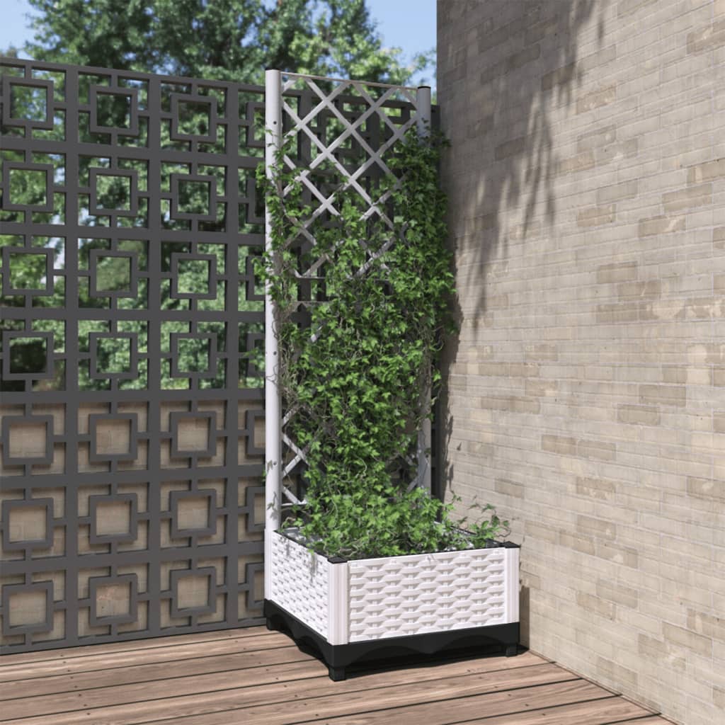 vidaXL Garden Planter with Trellis White 40x40x121.5 cm PP