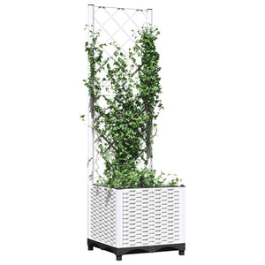 vidaXL Garden Planter with Trellis White 40x40x136 cm PP