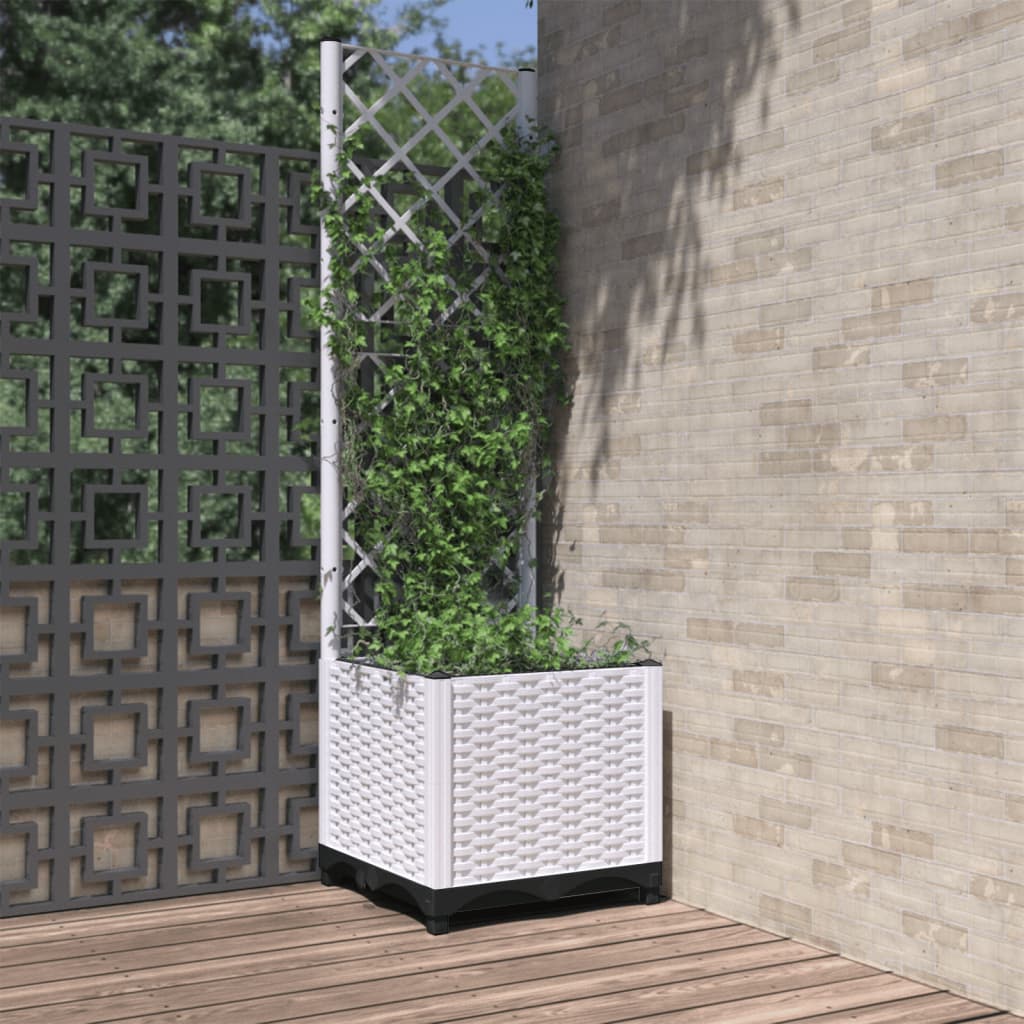 vidaXL Garden Planter with Trellis White 40x40x136 cm PP