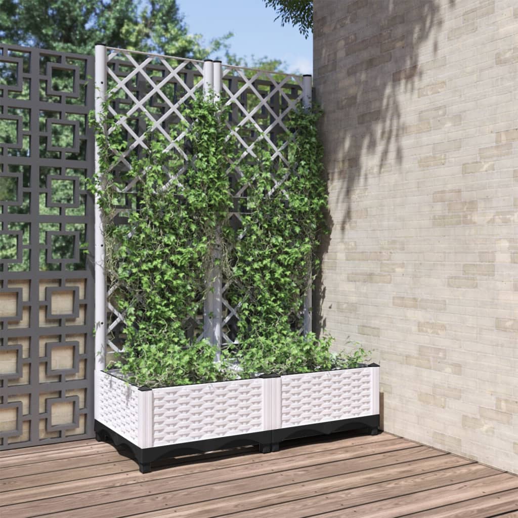 vidaXL Garden Planter with Trellis White 80x40x121.5 cm PP